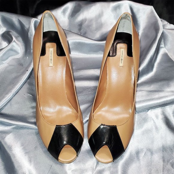 MAX STUDIO camel tan black open toe high heel pumps SZ 9 - xecutive - Picture 3 of 5